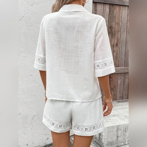 Women's Solid Color Simple Casual Short Sleeve T-Shirt And Shorts Set For Daily - Picture 4 of 5